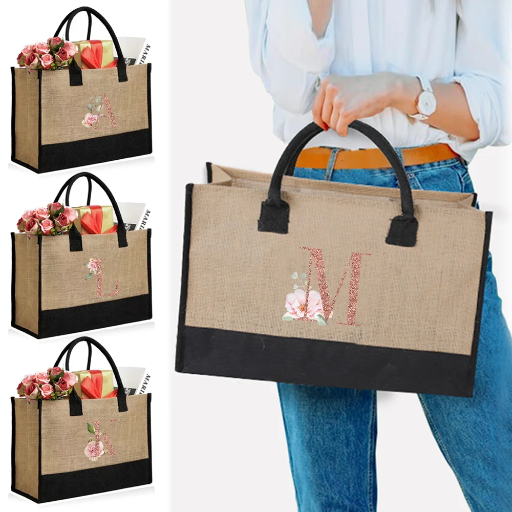 

Linen Handbag Large Capacity Tote Bags Travel Storage Shoulder Bag Casual Commuting Pouch Shopping Bags Rose Gold Series