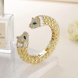 Sally's Paradise Tiger Bangles Leopard Animal Jewelry Gold Plated Green Eyes Cuff Bracelets For Women 11146