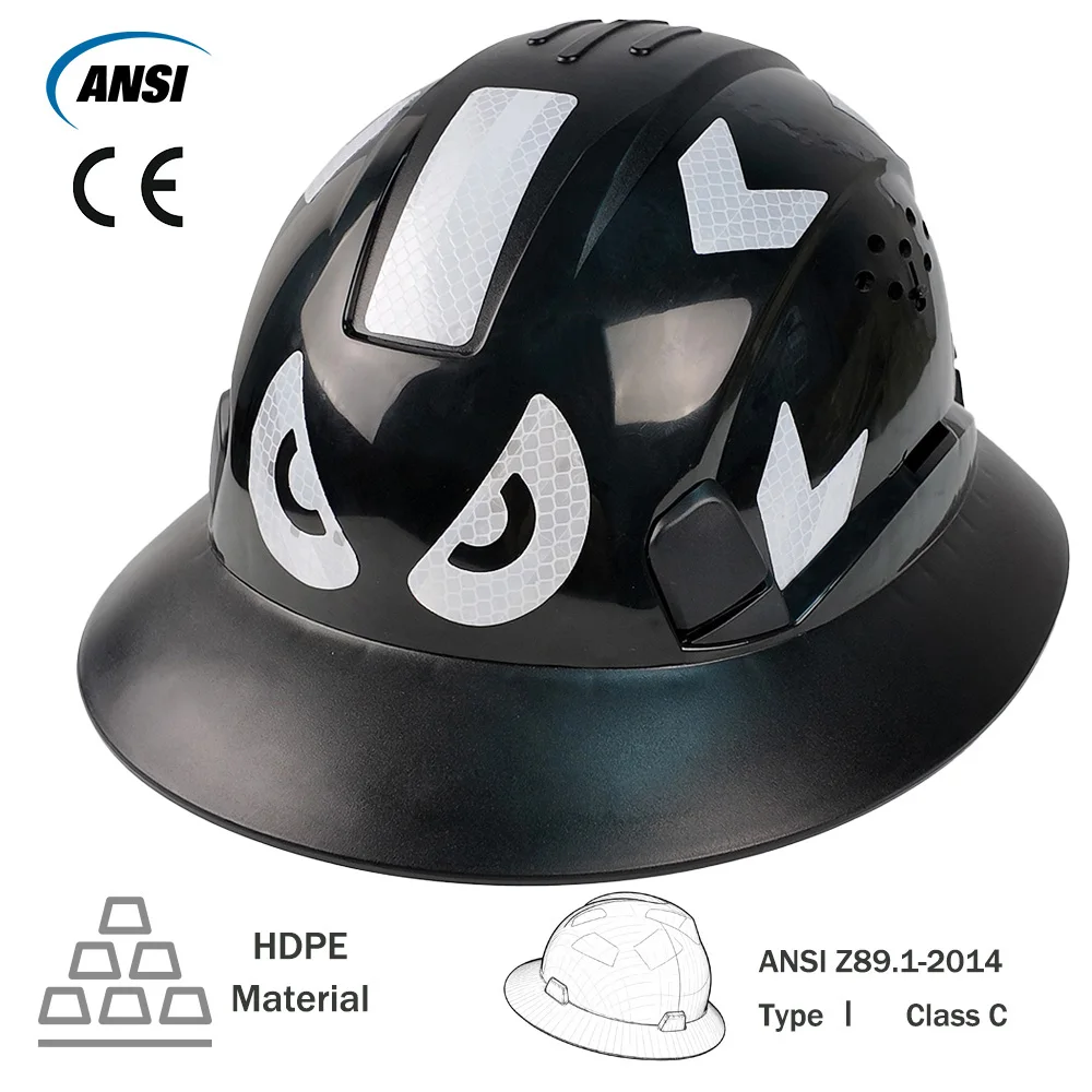 CE Breathable Full Brim Safety Helmet Reflective Stickers Retractable Goggles Industrial Construction Protective Cap ANSI