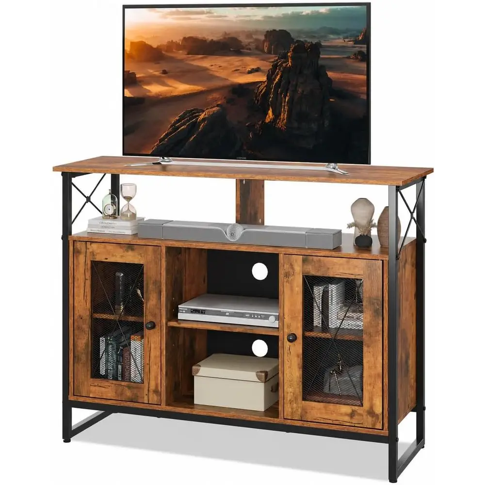 TV Stand or 43 Inch TV, Small Entertainment Center with Storage Cabinet & Adjustable Shelves, armhouse Industrial TV Stands or L