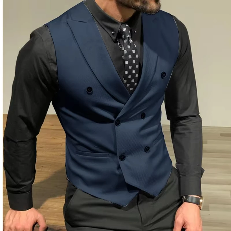 Rompi Jas Pria dengan Double Breasted Slim Fit Disesuaikan Pesta Pernikahan Acara Formal Pengantin Pria Ukuran Besar Pengiring Pria
