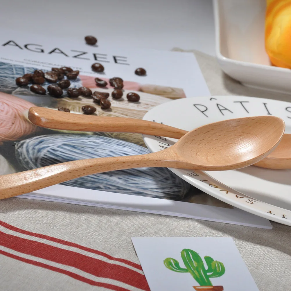 

2Pcs Natural Wood Spoons Exquisite Kitchen Gadget Multipurpose Spoon for Rice Dessert Soup Home Supplies