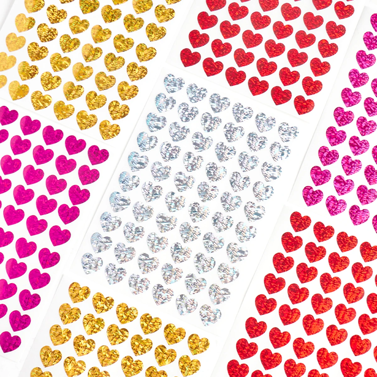 10 Sheets Small Heart Stickers,Glitter Shiny Red Gold Silver Valentine Stickers for Kids, Classroom Reward, Envelopes DIY Decor