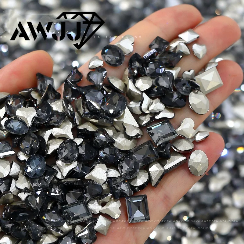 Szare Krople Serca Motyle Kształtowe Szpiczaste Ozdobne Kamienie Używane do kolczyków naszyjników Biżuterii do paznokci Akcesoria