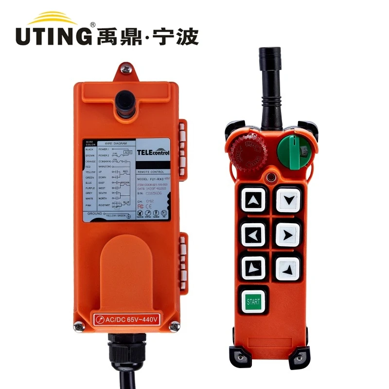 Industrial Wireless Radio Remote Control UTING TELEcontrol F21-E2 6 Channel Single Speed Buttons 2 PCB Boards for Hoist Crane