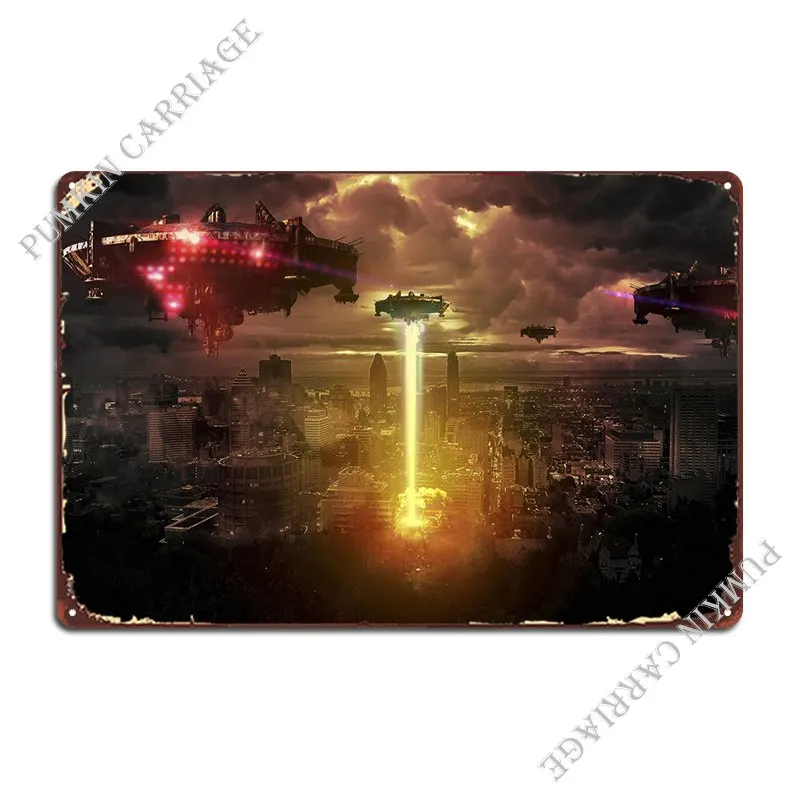 

Space Earth Alien Invasion Metal Plaque Poster Retro Painting Cinema Wall Cave Create Tin Sign Poster