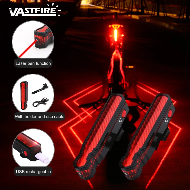 2PCS Riding Front Rear Light Mountain Road MTB Bicycle Cycling Lamp USB Rechargeable 500mAh Bike Laser Safety Warning Taillight