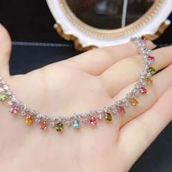 FS 3*4 Natural Tourmaline Luxury Necklace S925 Sterling Silver Fine Fashion Charm Weddings Jewelry Gift for Women MeiBaPJ New