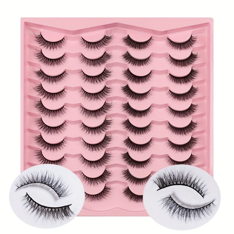 20 pares de lujoso juego de pestañas postizas de ojo de gato de visón artificial 3D: esponjoso, grueso, rizado, natural, reutilizable, fácil de aplicar - su