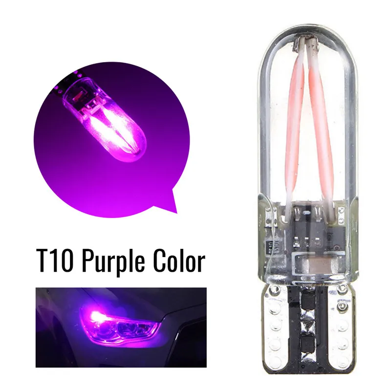 2PCS Universal T10 Pink Purple 194 168 W5W COB LED CANBUS Silica Bright Glass License Light Headlight Bulb Daytime Running Lamp