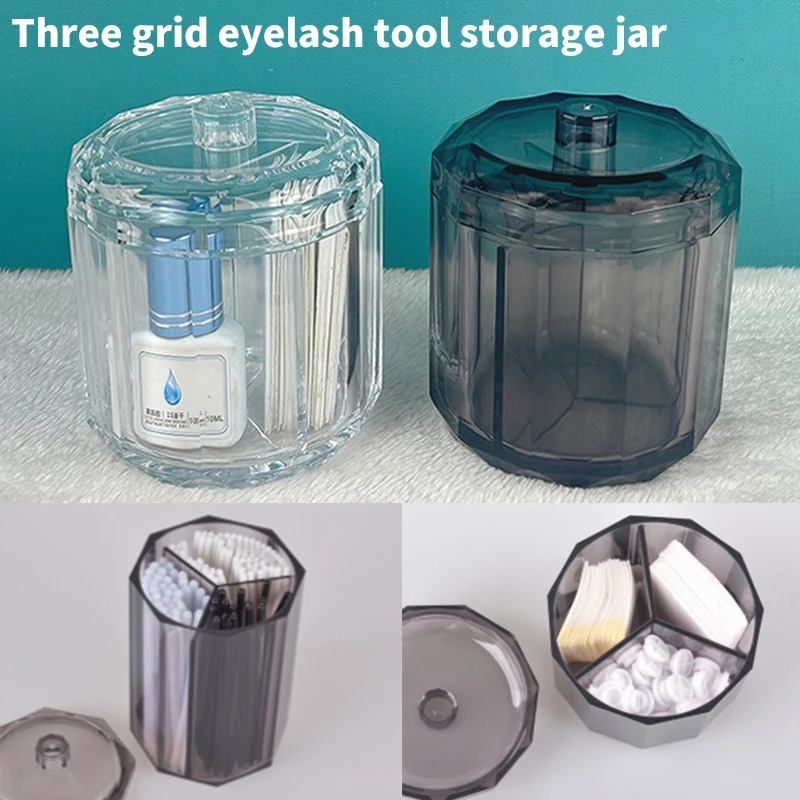 

Transparent With Cover Cylindrical 3 Grid Eyelash Extension Tool Storage Box Glue Tweezer Cotton Swab Holder Makeup Organizer