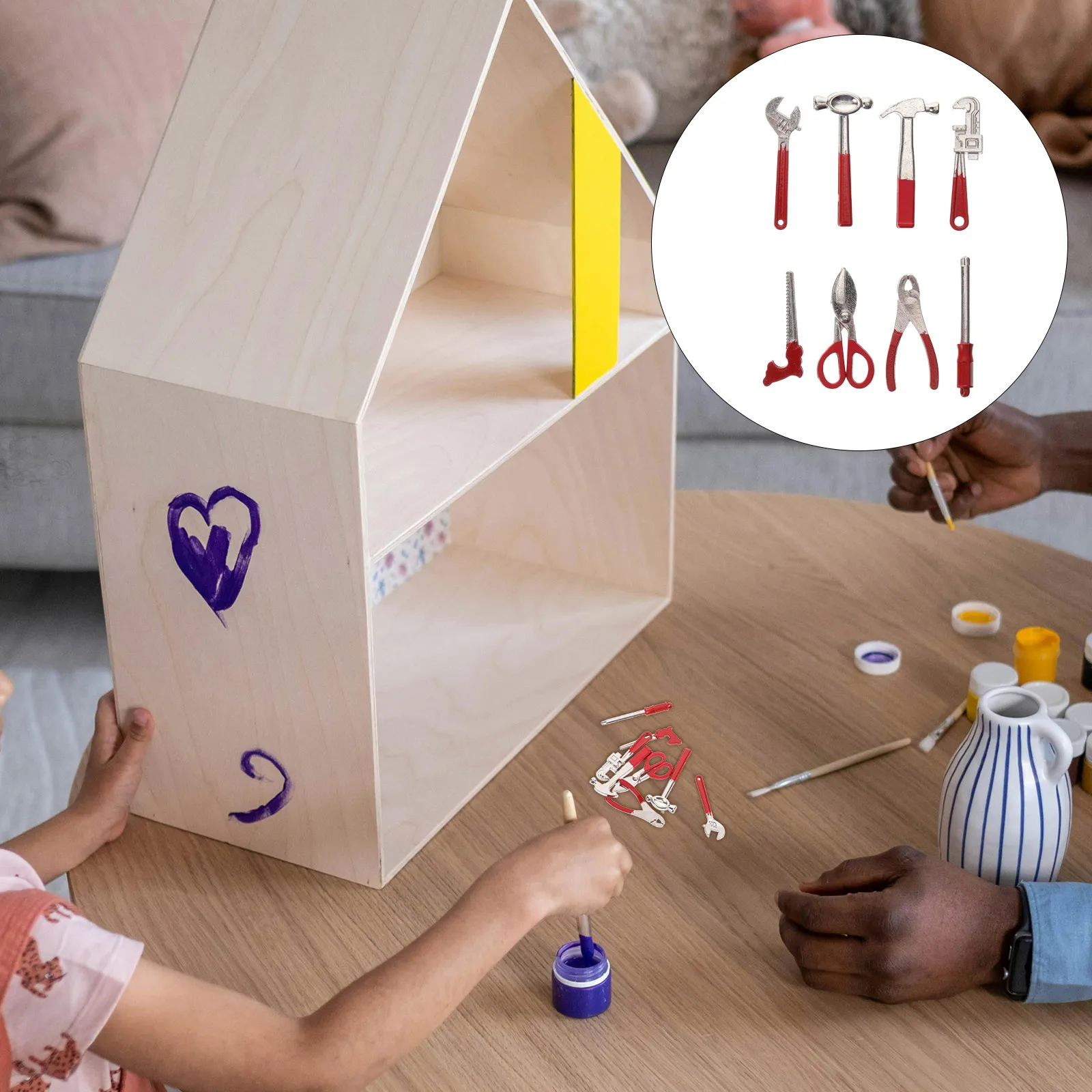 Ensemble de Mini clés à marteau, outils miniatures en métal pour décoration de maison de poupée, bricolage de construction de scène, accessoires de photographie, petit outil 8 pièces