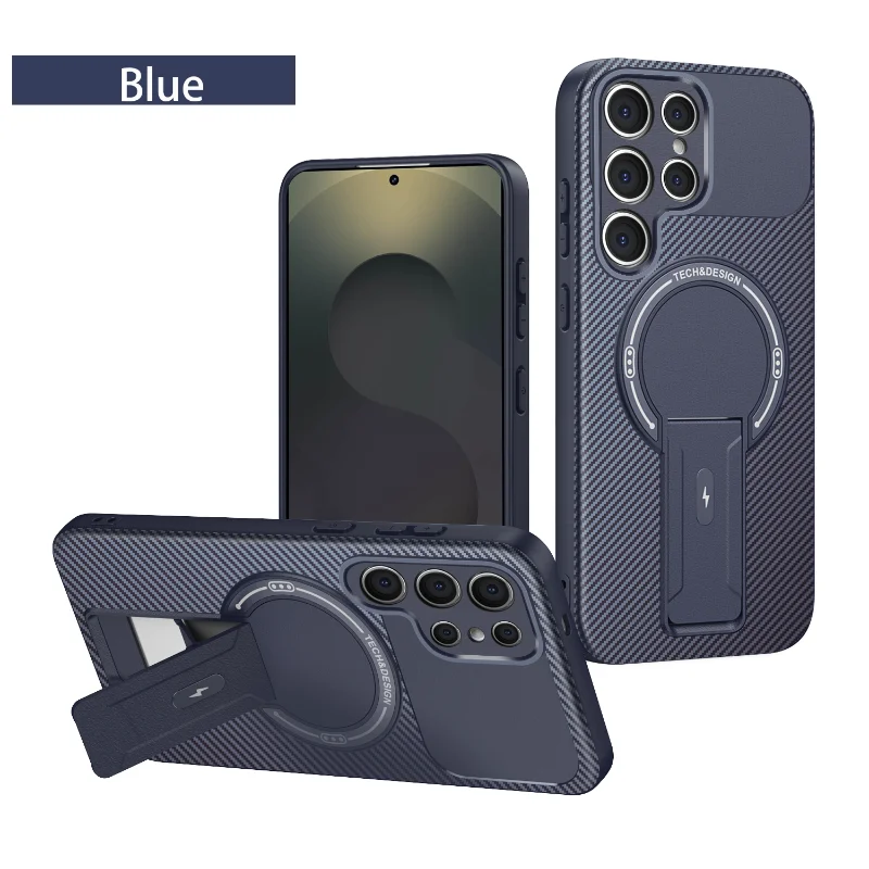 Magsafe luxo cor sólida suporte de carbono caso telefone para samsung s25 ultra borda s24 ultra fe a15 a16 a26 a17 capa traseira