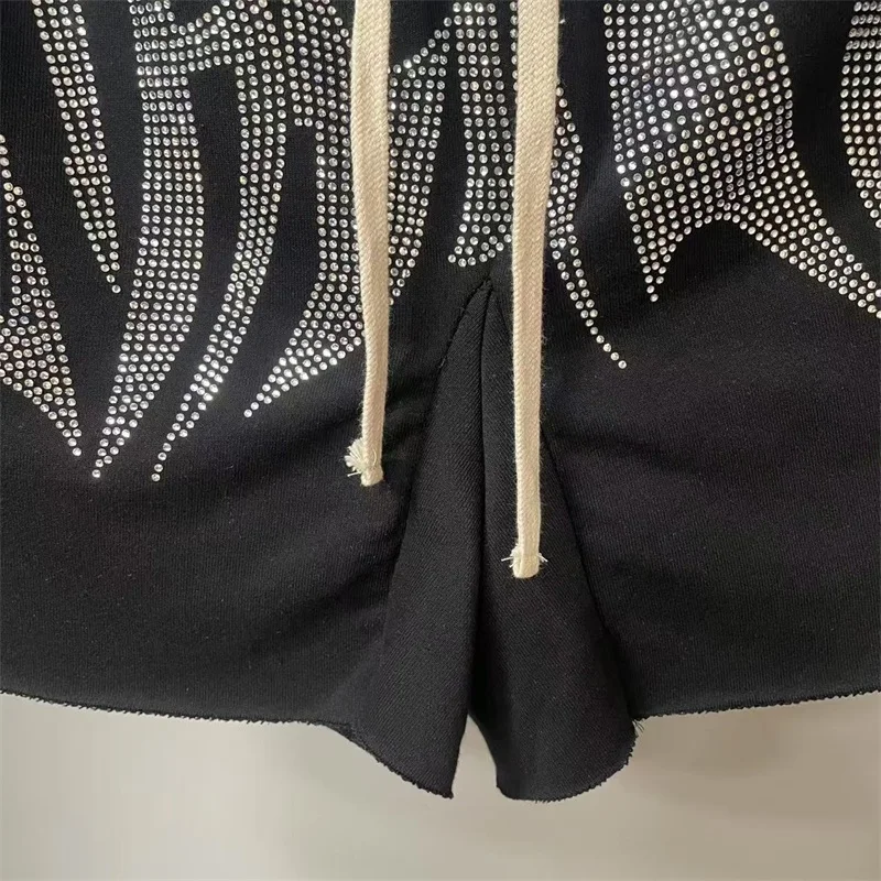 2025 ملابس الشارع الأمريكية مختلطة العاطفة الرجال السراويل الساخن الماس إلكتروني طباعة النساء السراويل السوداء #2