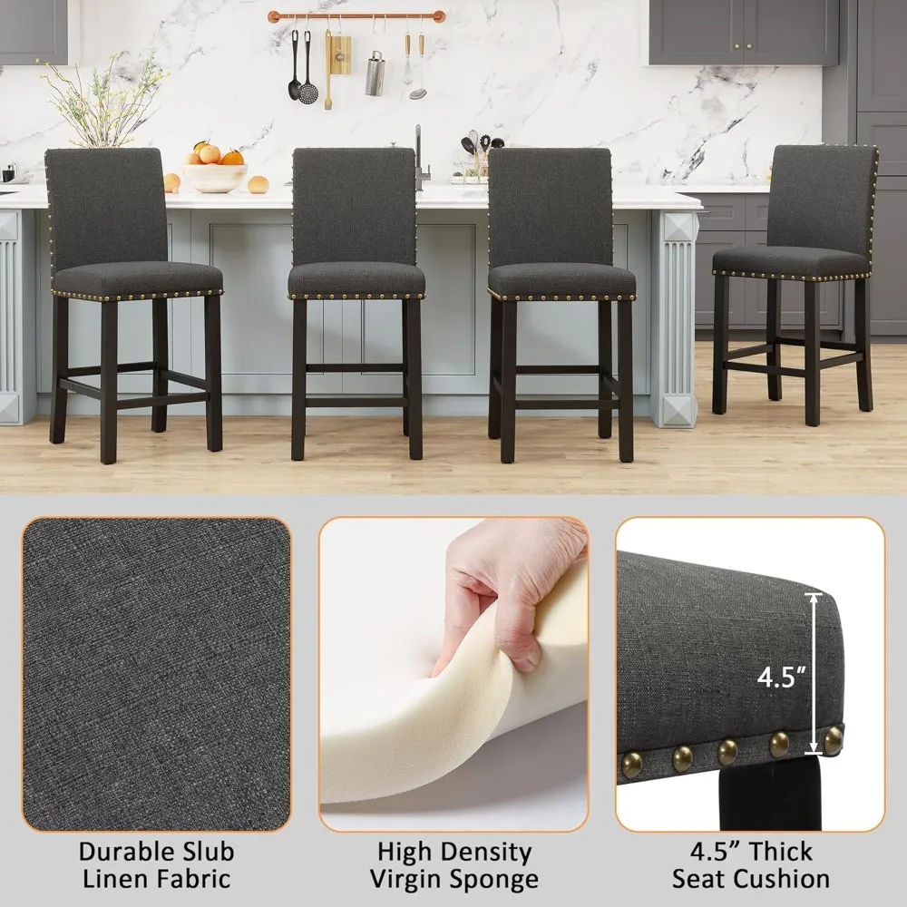 مجموعة من 4 مقاعد بار حديثة من جلد البولي يوريثان مقاس 24 بوصة مع زر خلفي معنقدة وإطار معدني ذهبي #3