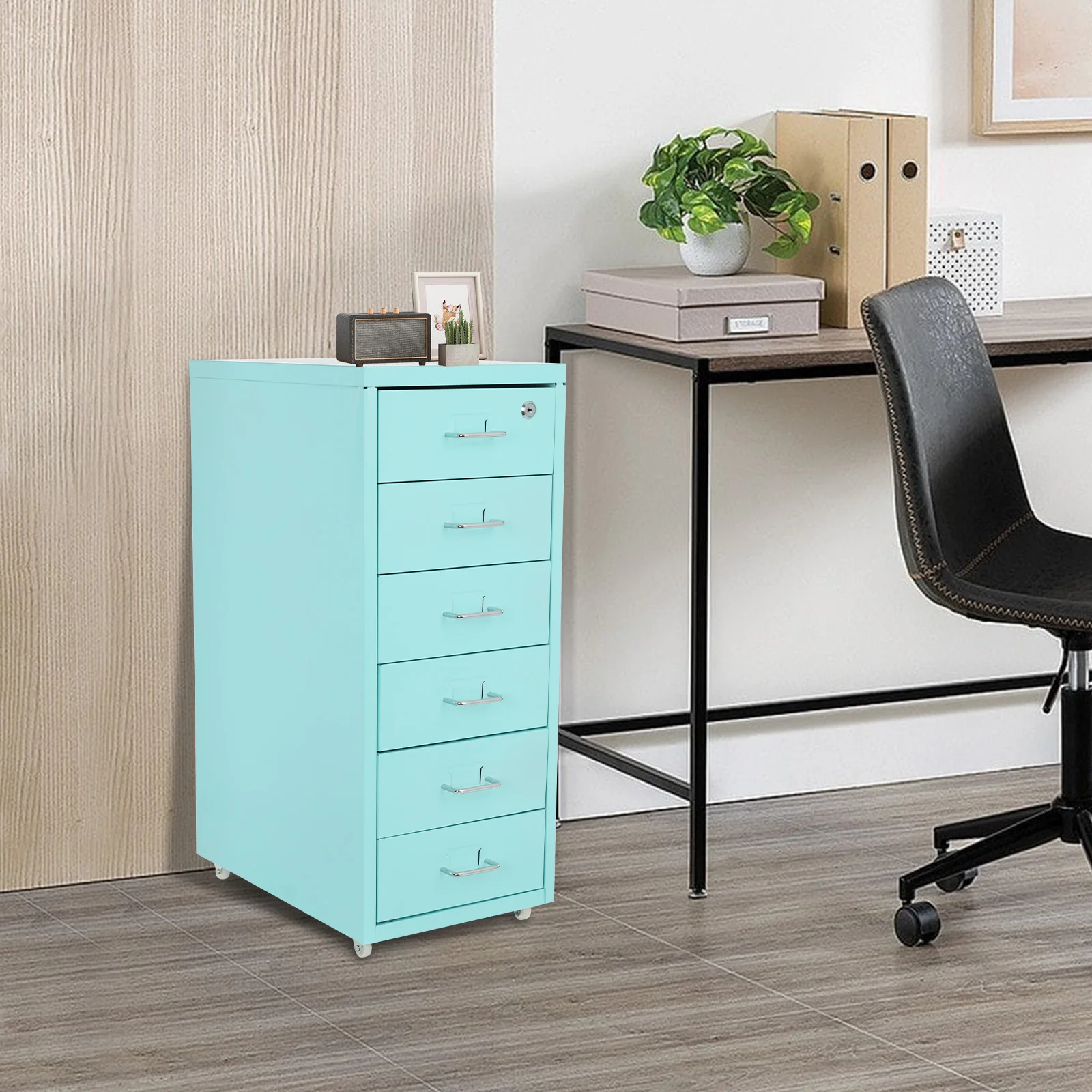 

6-уровневый металлический шкаф для документов с замком и колесами - Современный вертикальный шкаф для хранения документов с ключевым замком для дома и офиса