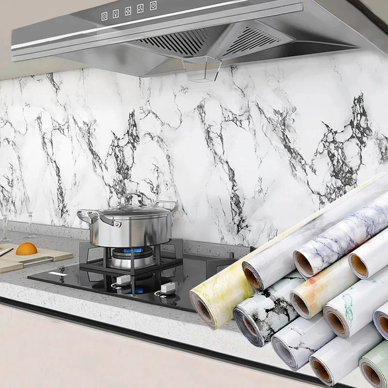 

PVC Self-adhesive Vinyl Waterproof Oil-proof Marble Wall Stickers Kitchen Cabinets Stove Desktop Decorative Film