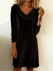 Women's Fashion O Neck Black Dress Casual Elegant Loose Beach Party Office Female Dresses 2024 Holiday Vestidos