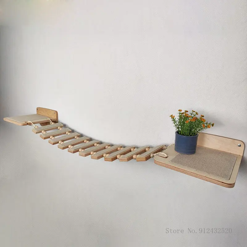 Cat Suspension Bridge and Jumping Platform, Wall Hanging Wood Furniture, Climbing Frame, Cat Tree, Pet Accessories