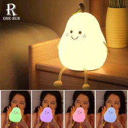 LED NightLight Cartoon Pear Silicone Light Bedside Decor Rechargeable Color Changeable Atmosphere Lamp for Kids Holiday Gifts