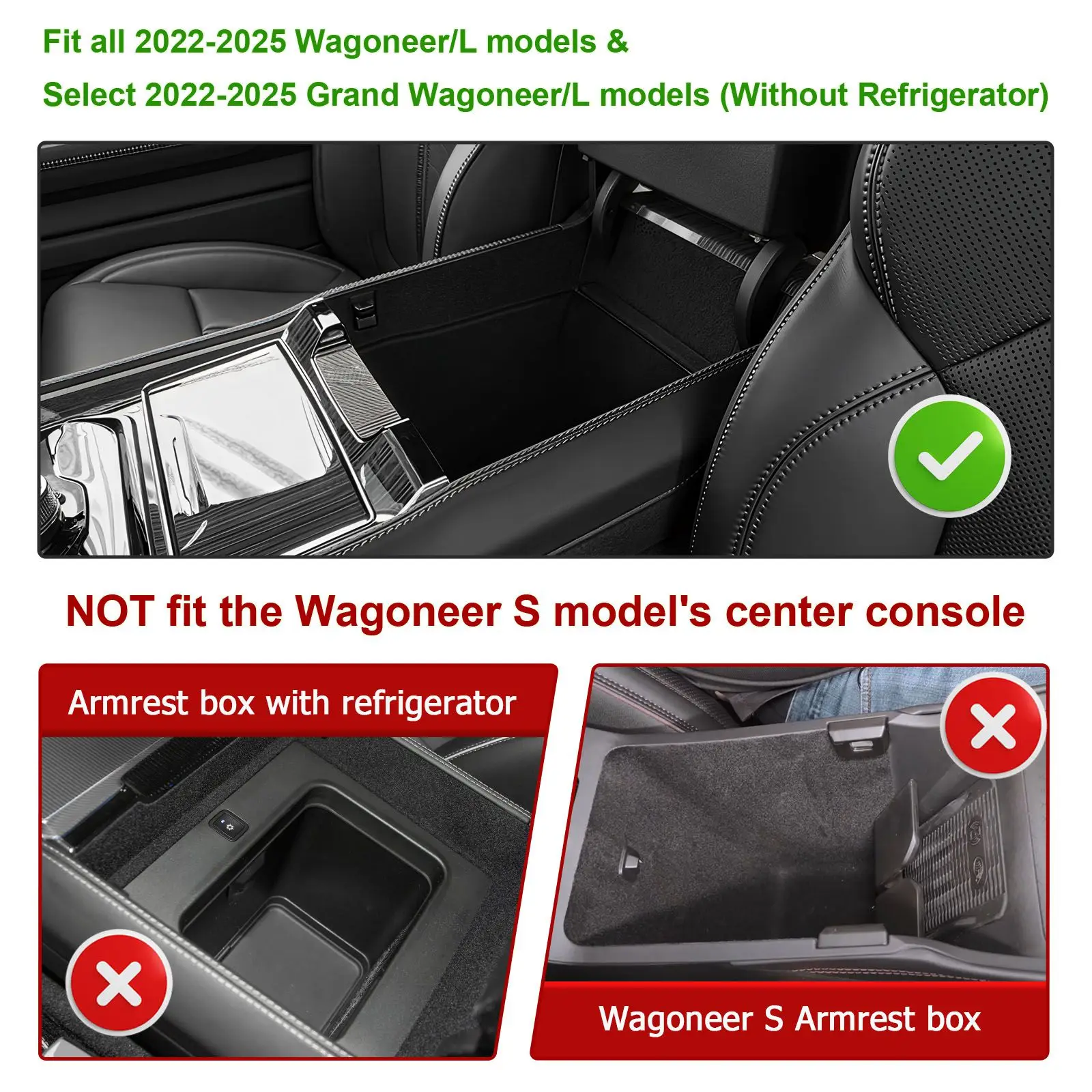 Armrest Storage Box For 2022-2025 Jeep Wagoneer/L & Select Grand Wagoneer/L Center Console Organizer Interior Tray Accessories