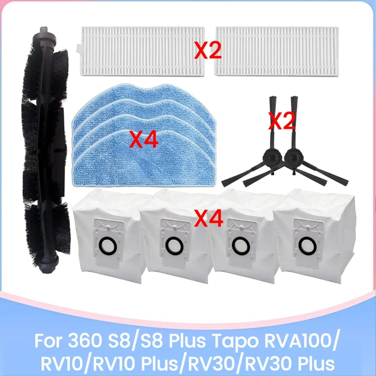 For 360 S8/S8 Plus RVA100/RV10/RV10 Plus/RV30/RV30 Plus Vacuum Cleaner Spare Parts Brush Filter Mop Cloth Dust Bag [BWASCLIM]