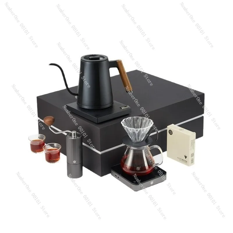 Premium Pour Over Coffee Maker Gift Box Temperature Control Kettle Hand Crank Grinder Dripper Server Manual Brew Kit Gooseneck