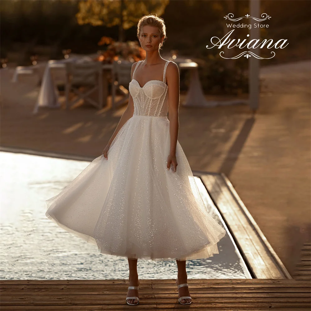 

Aviana Customized Sweetheart Spaghetti Strap A-Line Short Wedding Dress Backless Sparking Tulle Sequin Elegant Lace Up 2025 New