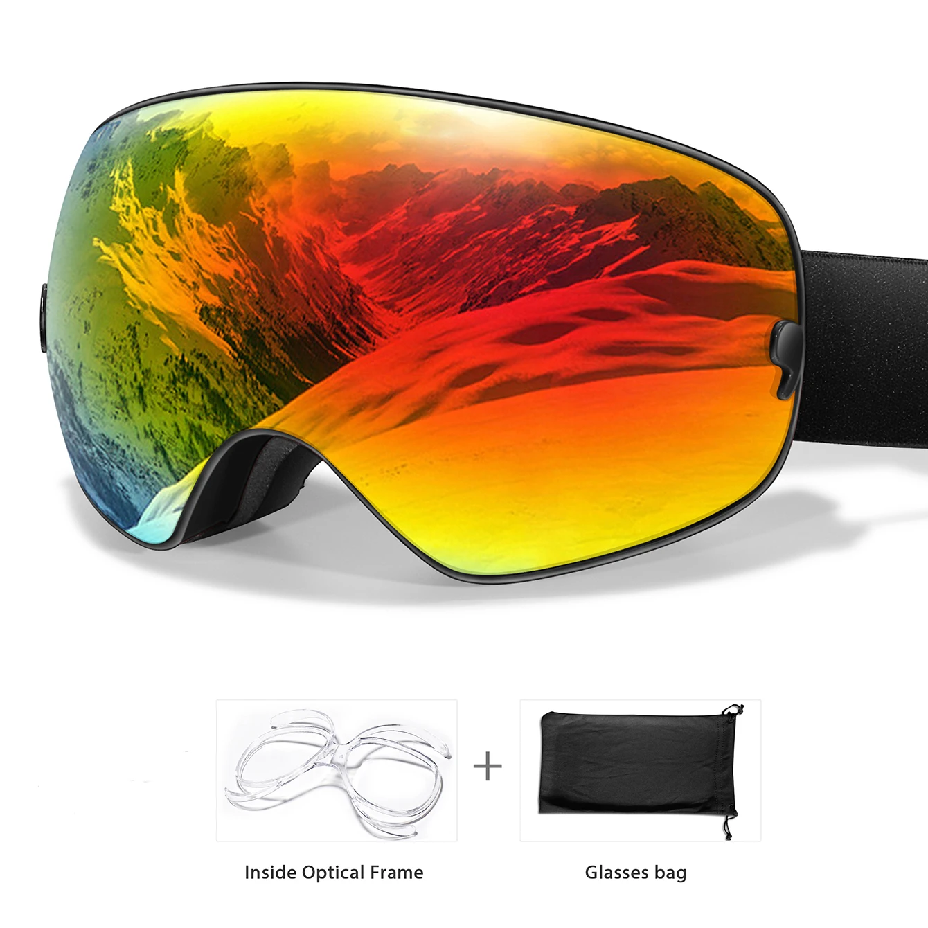 NONE Winter Outdoor SKI Brille Männer und Frauen Teenager, kostenloser optischer Rahmen und Tasche, UV400 Antibeschlag-Snowboardbrille, Weihnachtsgeschenke 6