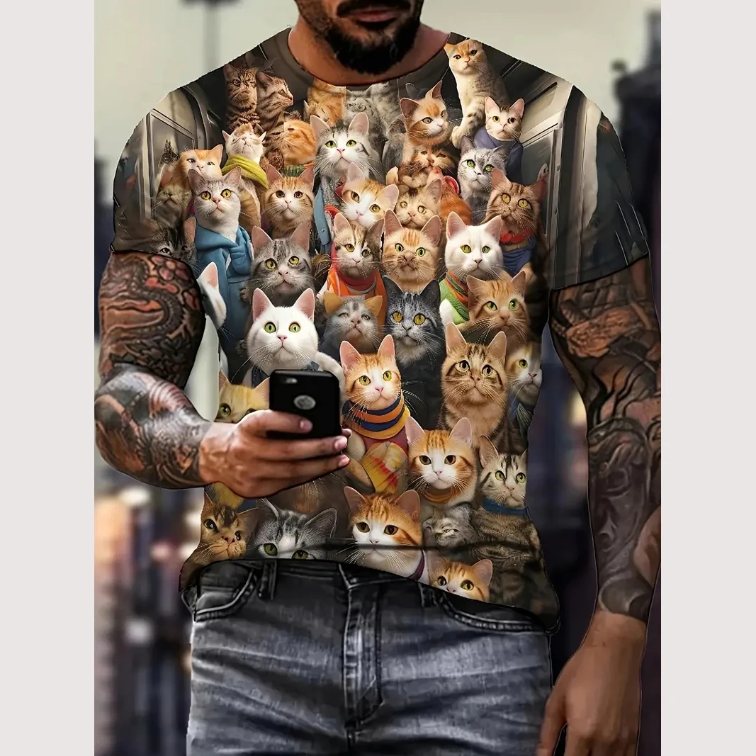 Summer Animal T Shirt For Men 3d Cat Pattern Print T Shirt Casual Short Sleeve Tee Fashion Men\'s Oversized Clothing Streerwear