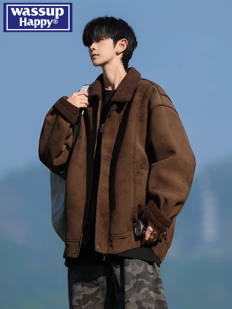 

Wassup Happy Men's Cotton Jaet Fur Lined Loose Casual Sle Warmth Guaranteed Polyester Fiber Zipper Closure Long Sve Coat