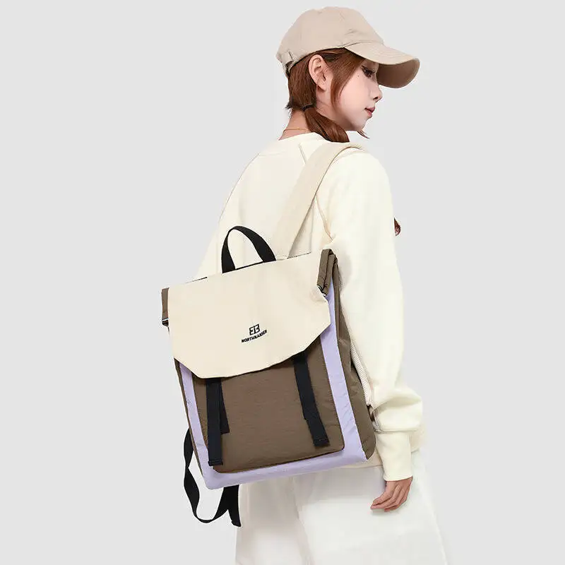 New Color Block Flip Cover Backpack Waterproof Nylon Multiple Pockets Adjustable Straps Durable for Daily Commute Travel Outdoor