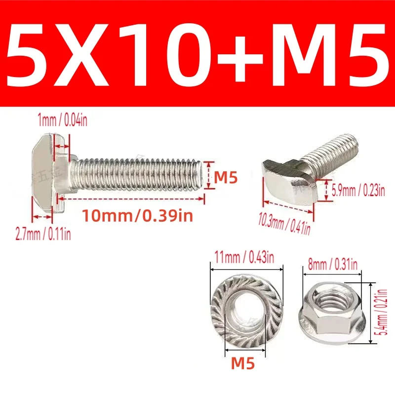 10 مجموعات M5 T الترباس المسمار و مسدس شفة المكسرات النيكل مطلي ل 20 سلسلة الأوروبية القياسية T-فتحة الألومنيوم الشخصي #2