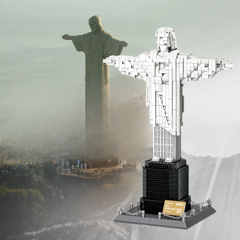 Bausteine zum Zusammenbauen von Spielzeug, Kokosnuss-Jesus-Statue in Rio De Janeiro, kompatibel mit kleinen Partikel-Bausteinen, Souptoys