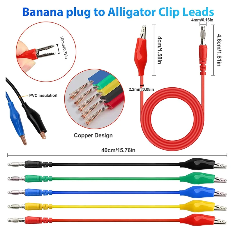 25 Piece Automotive Test Lead Kit, Back Probe Alligator Clip, Alligator Clip To 4Mm Banana Plug Test Probe Back Probe