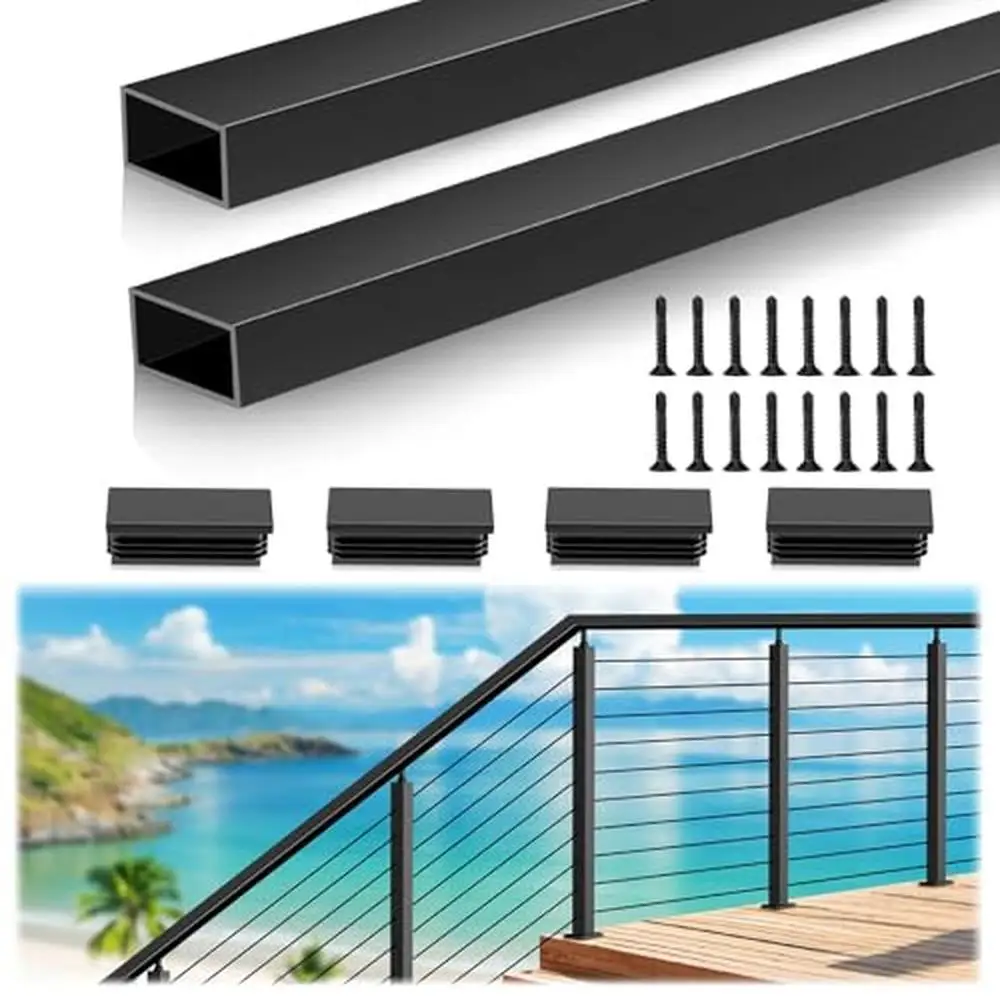 Aluminum Rectangular Handrail 2 Pack Deck Stair Cable Railing System