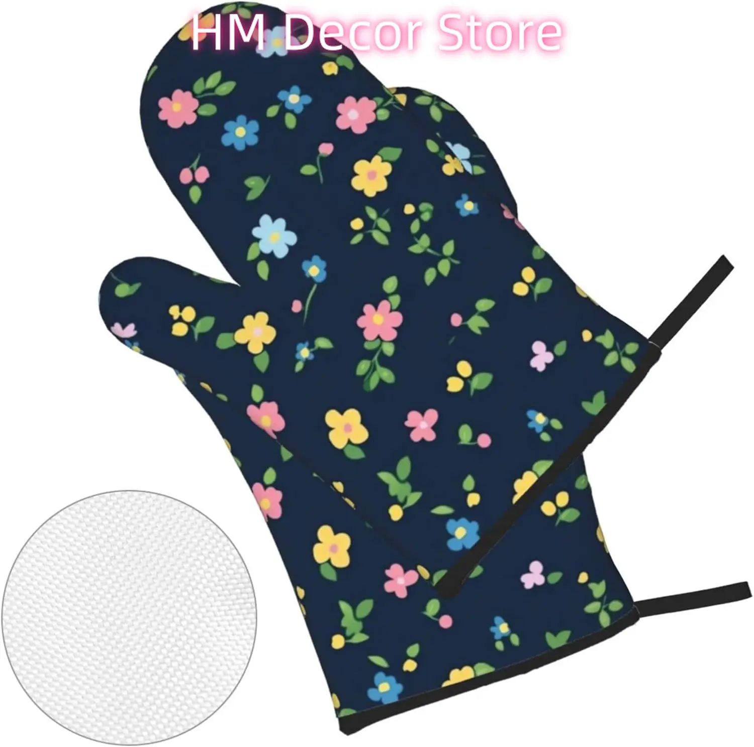 Elegant Small Floral Oven Mitts and Pot Holders Sets of 4, Aesthetic Plants Country Heat Resistant Oven Mitts,Non-Slip Cooking G