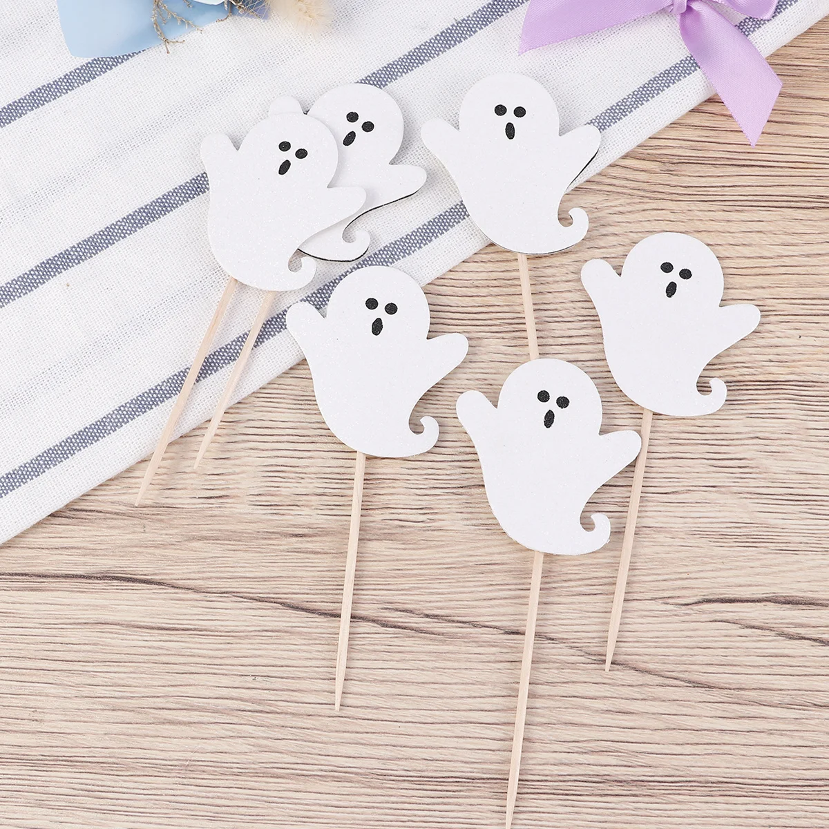

12Pcs Halloween Ghost Cake Toppers Double Layer White Ghost Shape Cake Insert Party Food Picks Cupcake Decorations