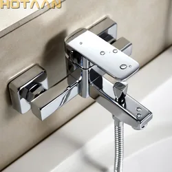 . Polished Chrome Finish New Wall Mounted Waterfall Bathroom Bathtub Handheld Shower Tap Mixer Faucet YT-5326