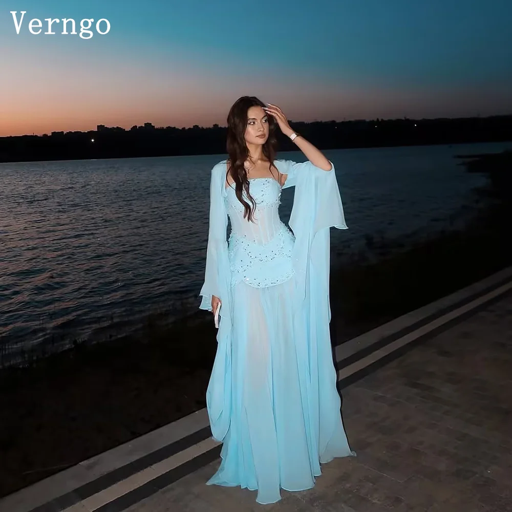 

Verngo Peacock Blue Sequined Evening Dress illusion Maxi Formal Occasion Dresses Elegant Maxi Prom Gowns Customized
