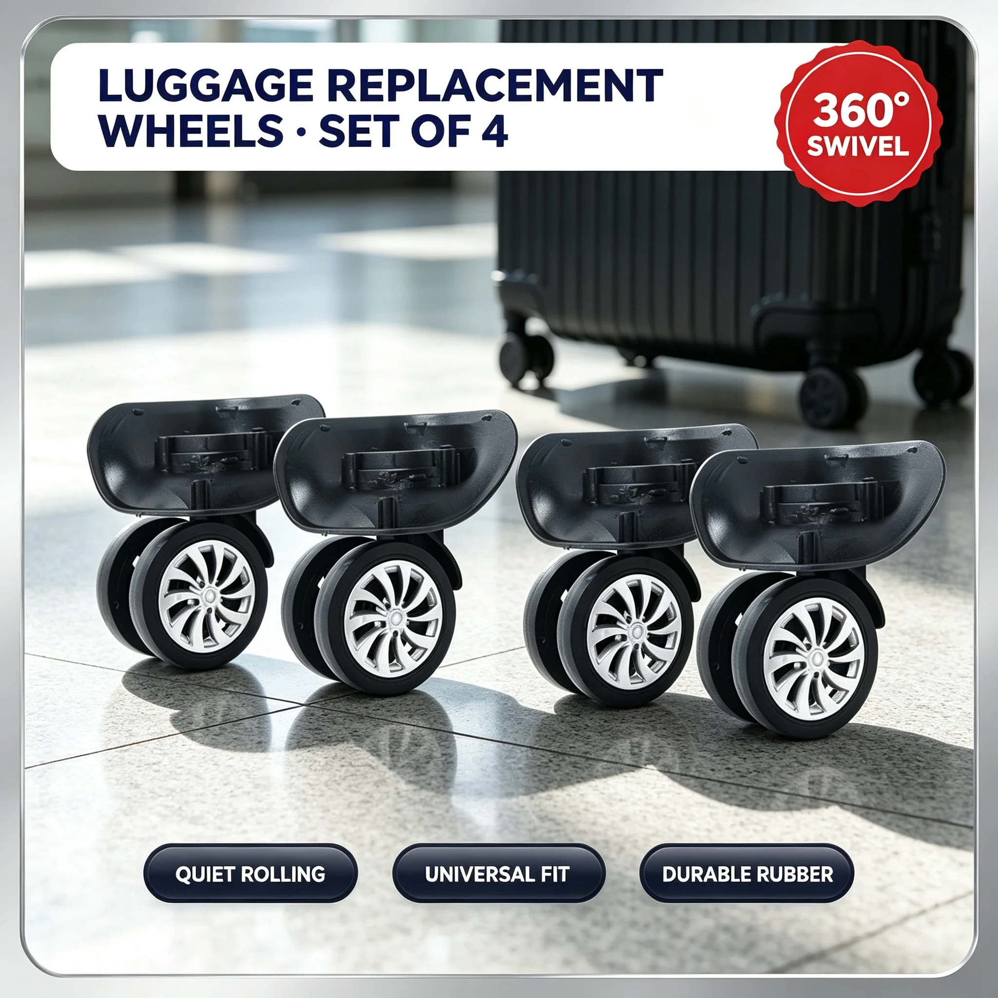 4Pcs Universal Luggage Wheels 360 Degree Swivel Suitcase Trolley Replacement Parts - Easy Roll Travel Wheels