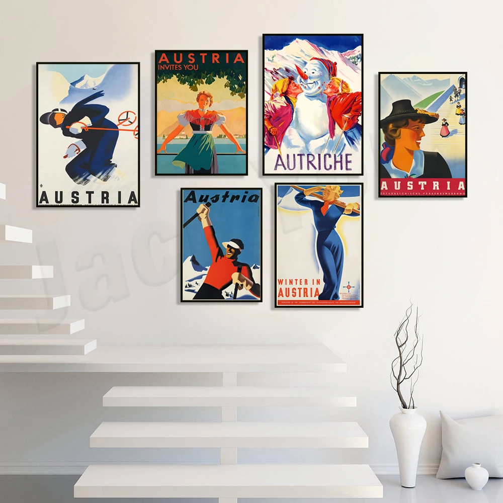 

Austria ski vacation, Vienna Austria, Tyrol Austria vintage poster art, Austria travel wall art