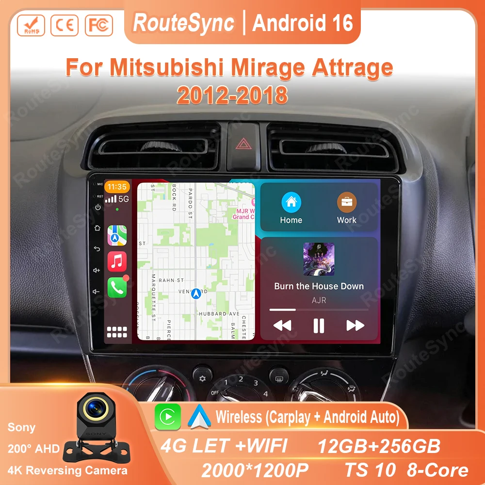 Android 16 Car Radio For Mitsubishi Mirage Attrage 2012-2018 Space Star 2014 Gps Navigation Stereo Multimedia No 2 Din Din DVD