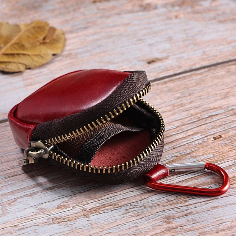 Real Leather Coin Purse High Quality Men Women Small Leather Change Bag Multifunctional Zip Headphone Key Wallet with a Keychain