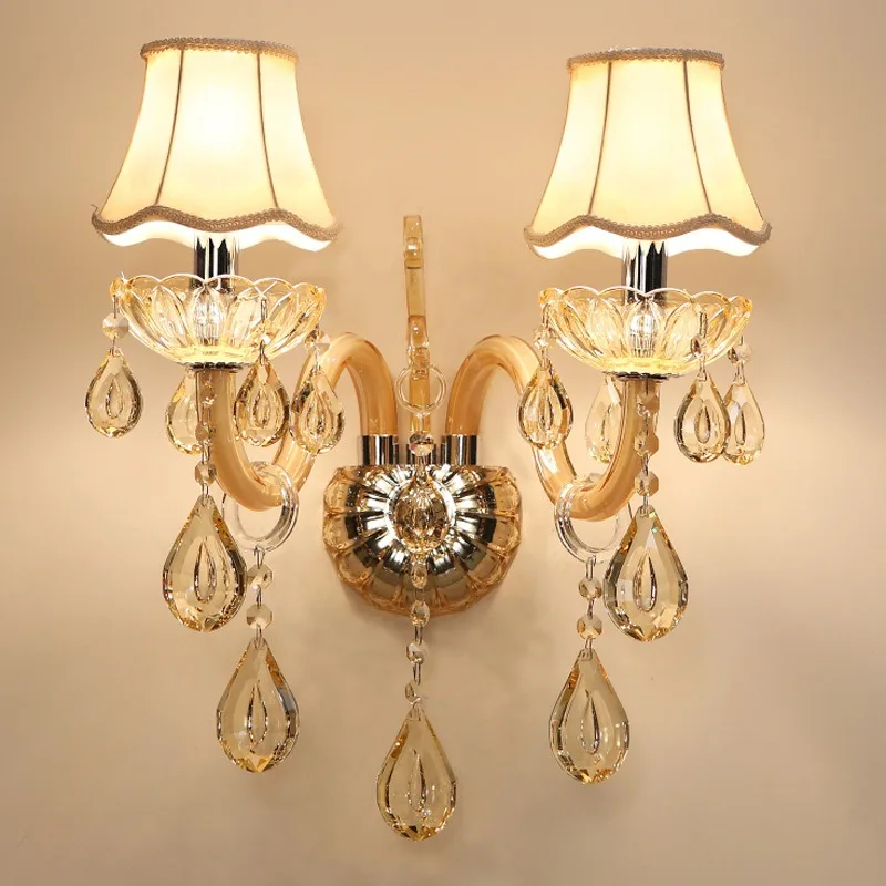 European crystal lamp, living room background wall wall lamp, American simple candle bedroom bedside wall lamp