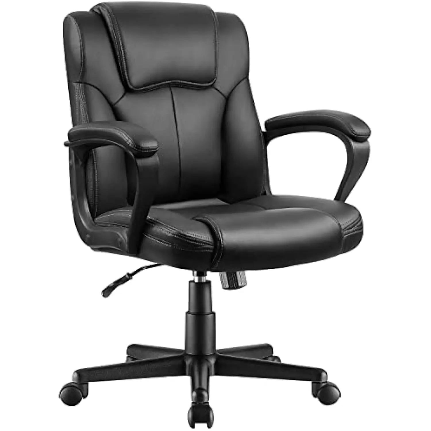 

Executive Office Chair Swivel Task Seat with Ergonomic Mid-Back, Waist Support, Pu Leather, Black