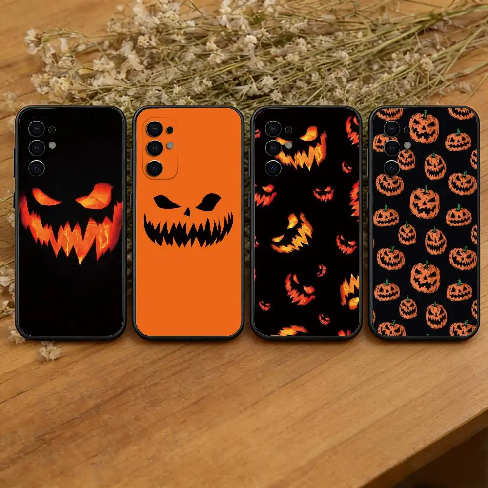 Halloween Pumpkin Head Phone Case Black Silicone Soft For Samsung S25,S24,S21,S22,S23,S30,Ultra,S20,Plus,Fe,Lite