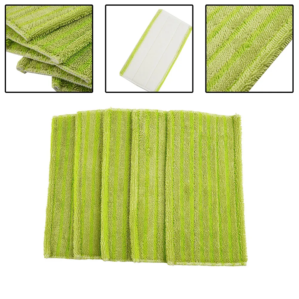 5 Pack Thickened Reusable Washable Mop Pads Green Flat Mop For Swiffer Wet Jet Mop Cleaning Pad For Bathroom 29×15cm