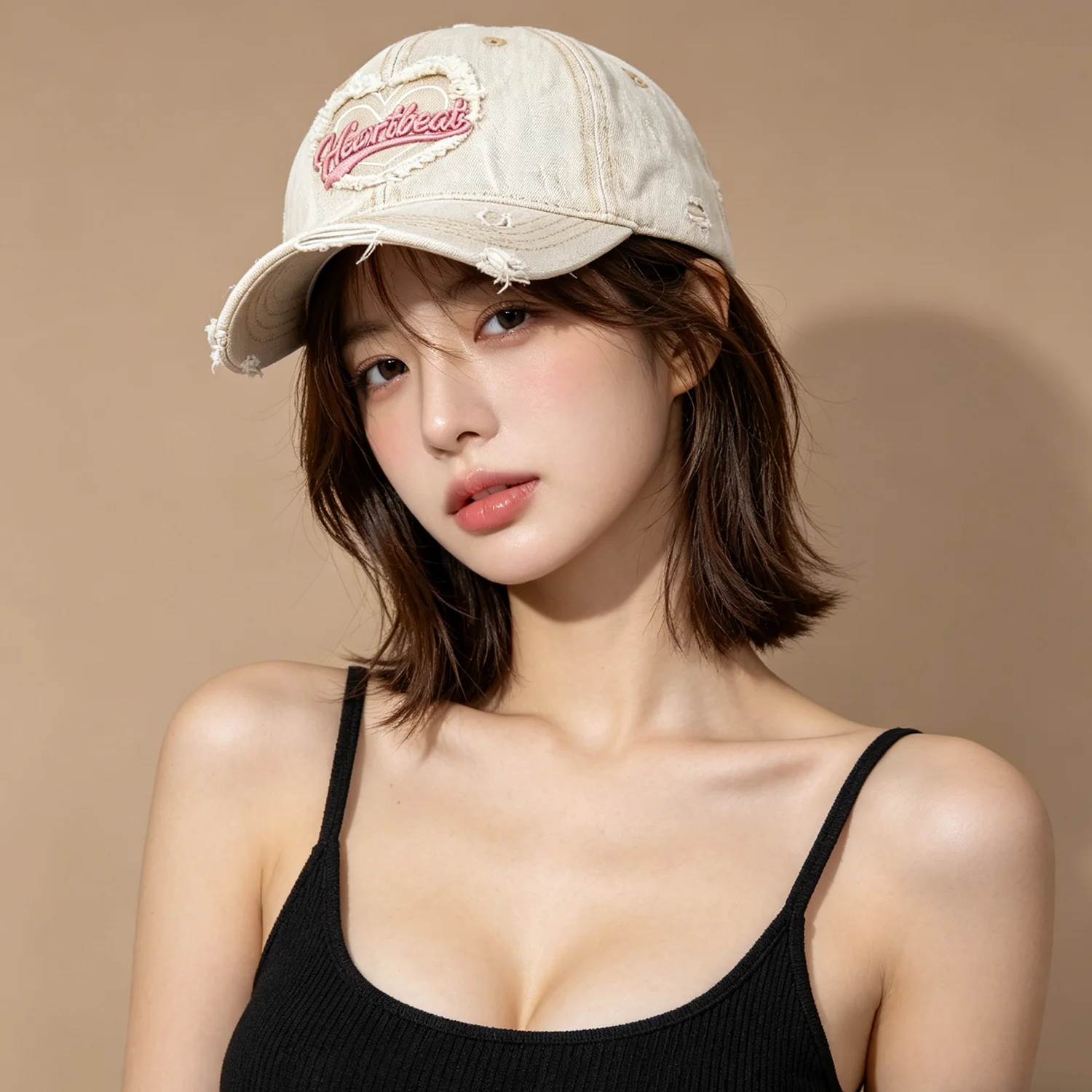 Washed Distressed Denim Baseball Cap Unisex Frayed Heart Embroidery Letter Patch Y2K Street Outdoor Sun Hat for Men Women