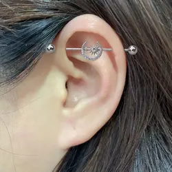 Stainless Steel Man Industrial Barbell Piercing 16G Women CZ Cross Snake Long Bridge Earring Transversal Piercing Unisex Jewelry